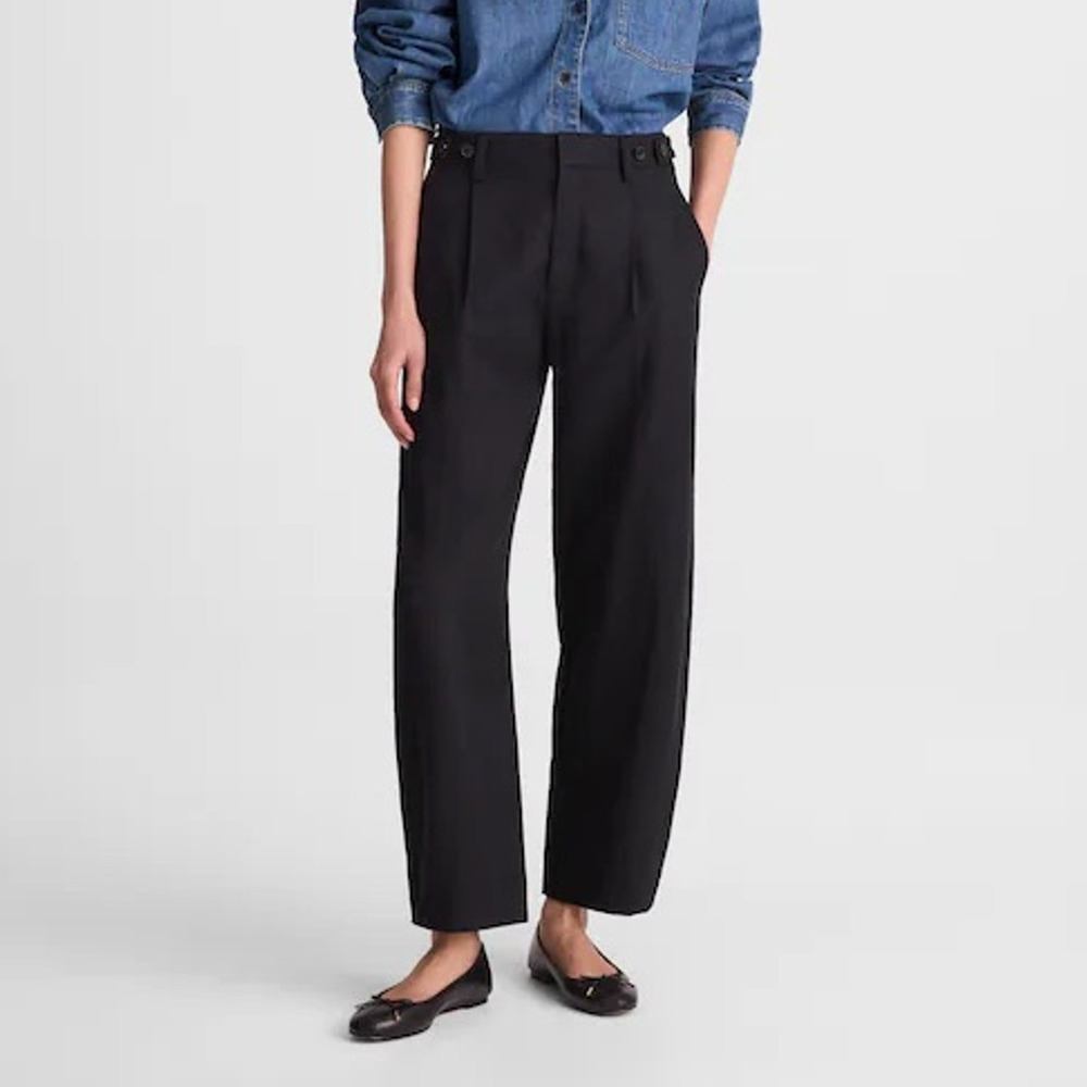 Madewell The Barrel Leg Pant Trouser Drapey Twill True Black Size 2 NWT